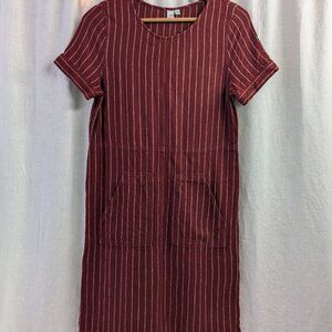 Susina linen blend burgundy striped dress with pockets women's size XS D24